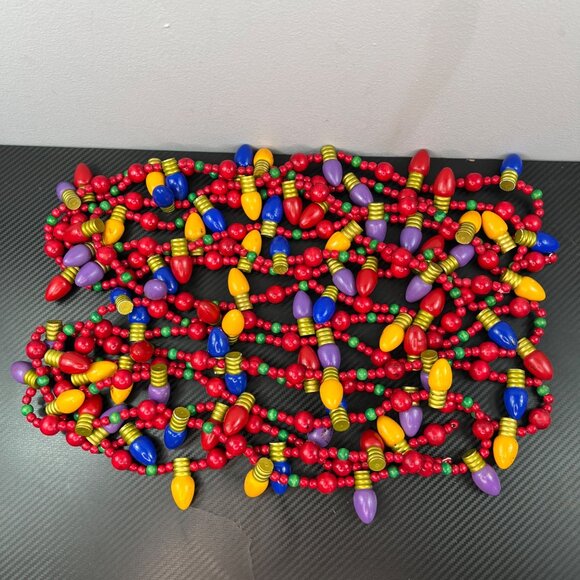 VTG 80’s Wood Bead & Christmas Light Bulb Shaped Garland Multi-Color 23 Ft Total - Picture 2 of 12